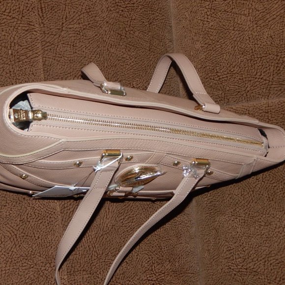 NWT LOVE MOSCHINO Pebbled Leather Top Zipper LARGE Satchel Shoulder Bag in Taupe - Picture 7 of 9